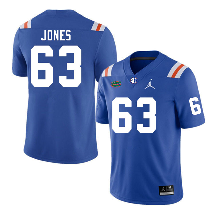 Men #63 Caden Jones Florida Gators College Football Jerseys Stitched Sale-Throwback